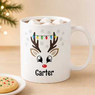 Cute Reindeer Boy Christmas Lights Name Coffee Mug