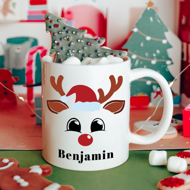 Cute Reindeer Boy Christmas Personalised Name Coffee Mug (Creator Uploaded)