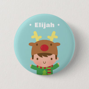 Cute Reindeer Boy Kids Christmas Fillers 6 Cm Round Badge