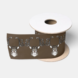 Cute Reindeer brown deer cottage ribbon Satin Ribbon
