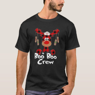 Cute Reindeer Buffalo Plaid Boo Boo Crew Nurse T-Shirt