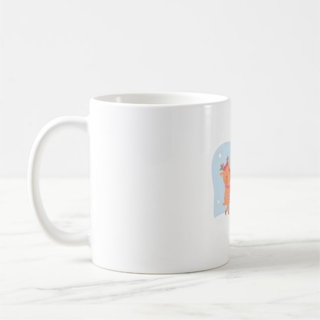 Cute Reindeer Building A Snowman Coffee Mug (Left)