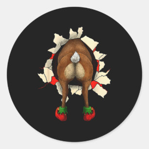 Cute Reindeer Butt Breakthrough Christmas  Classic Round Sticker