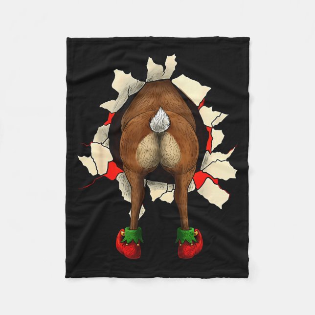 Cute Reindeer Butt Breakthrough Christmas  Fleece Blanket (Front)
