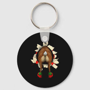 Cute Reindeer Butt Breakthrough Christmas Key Ring