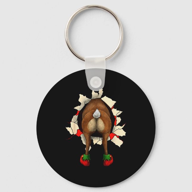 Cute Reindeer Butt Breakthrough Christmas  Key Ring (Front)