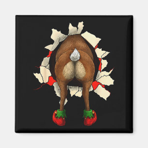 Cute Reindeer Butt Breakthrough Christmas Magnet