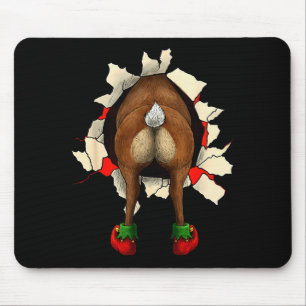 Cute Reindeer Butt Breakthrough Christmas Mouse Pad