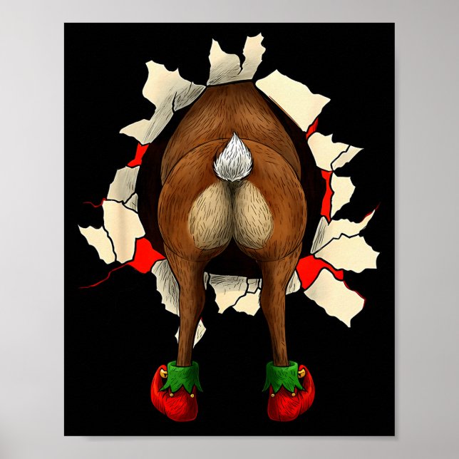 Cute Reindeer Butt Breakthrough Christmas  Poster (Front)