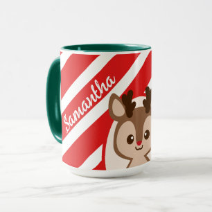 Cute Reindeer Candy Cane Stripes Personalised Mug