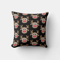Cute Reindeer Cartoon Black Christmas Pattern