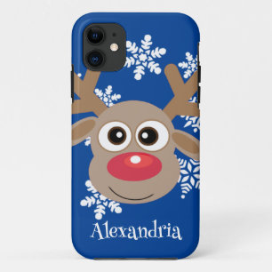 Cute Reindeer Cartoon Christmas Fun Blue Case-Mate iPhone Case