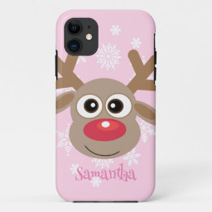 Cute Reindeer Cartoon Christmas Fun Girly Pink Case-Mate iPhone Case
