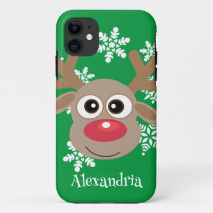 Cute Reindeer Cartoon Christmas Fun Green Case-Mate iPhone Case