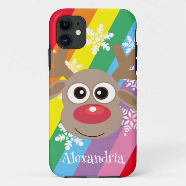 Cute Reindeer Cartoon Christmas Fun Rainbow Case-Mate iPhone Case (Back)