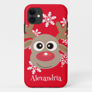 Cute Reindeer Cartoon Christmas Fun Red White Case-Mate iPhone Case