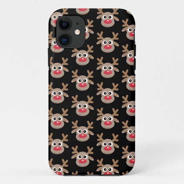 Cute Reindeer Cartoon Pattern Christmas Black Case-Mate iPhone Case (Back)