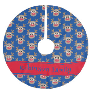 Cute Reindeer Cartoon Pattern Red Green Brushed Polyester Tree Skirt