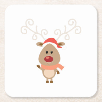 Cute reindeer cartoon square paper coaster
