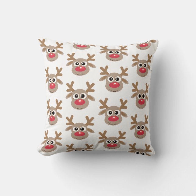 Cute Reindeer Cartoon White Christmas Pattern Cushion (Front)