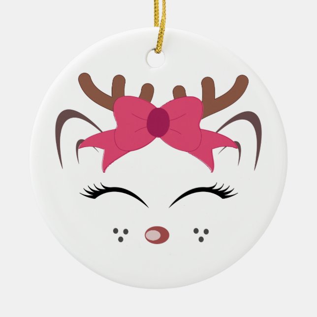 Cute Reindeer Ceramic Tree Decoration (Front)