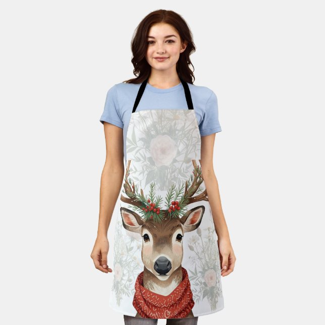 Cute Reindeer Christmas Apron For Winter Festive (Worn)
