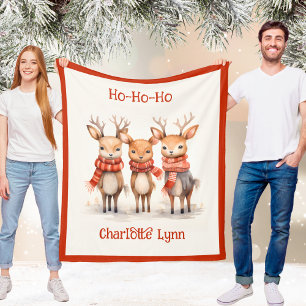 Cute Reindeer Christmas Blanket for Kids With Name