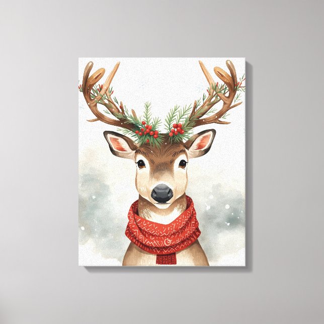 Cute Reindeer Christmas Canvas Art For Holiday (Front)