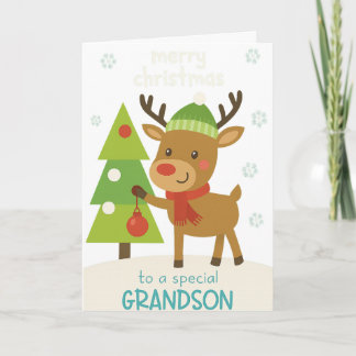 Cute Reindeer Christmas Card for Grandson