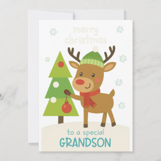 Cute Reindeer Christmas Card for Grandson