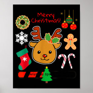 Cute Reindeer Christmas Cartoon Holiday Festive Ar Poster
