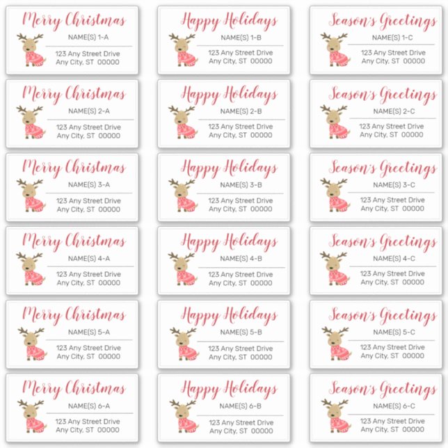 Cute Reindeer Christmas Holiday Address Labels (Front)