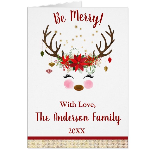 Cute Reindeer Christmas Holiday Card (Front)