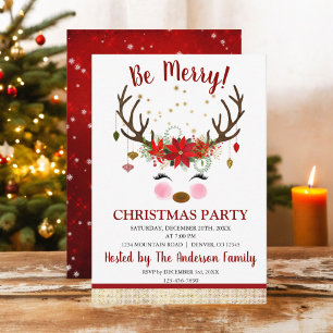 Cute Reindeer Christmas Holiday Dinner Party Invitation