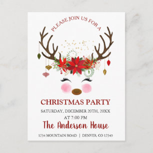 Cute Reindeer Christmas Holiday Dinner Party Postcard