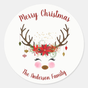 Cute Reindeer Christmas Holiday Envelope Seal