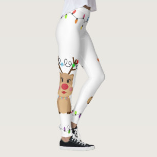 Cute Reindeer Christmas Lights Leggings