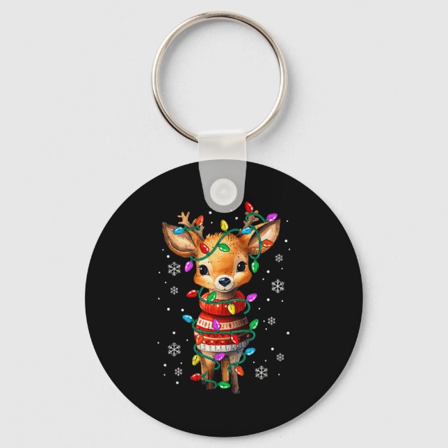 Cute Reindeer Christmas Lights Santa Xmas Pjm Wome Key Ring (Front)