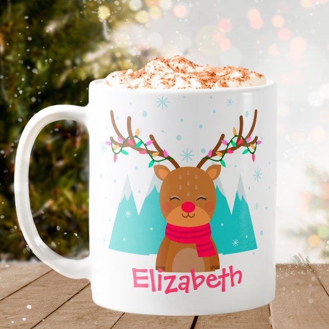Cute Reindeer Christmas Mug for Kids (Personalized Christmas Mug)
