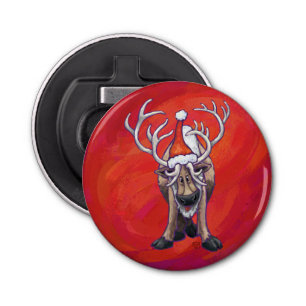 Cute Reindeer Christmas On Red Bottle Opener