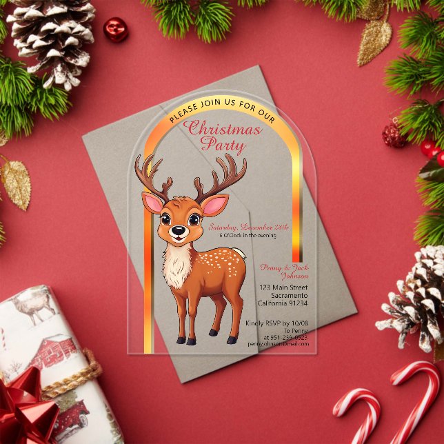 Cute reindeer Christmas Party Acrylic Invitations (Insitu (Holiday))