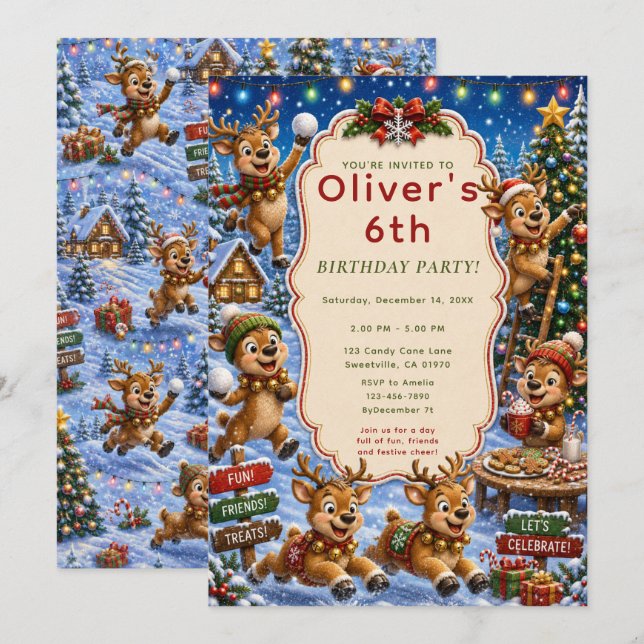 Cute Reindeer Christmas Party Invitation (Front/Back)