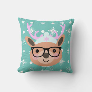 Cute Reindeer Christmas Party Scarf Hat Glasses Cushion