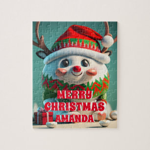 Cute Reindeer Christmas Personalized Kids  Jigsaw Puzzle