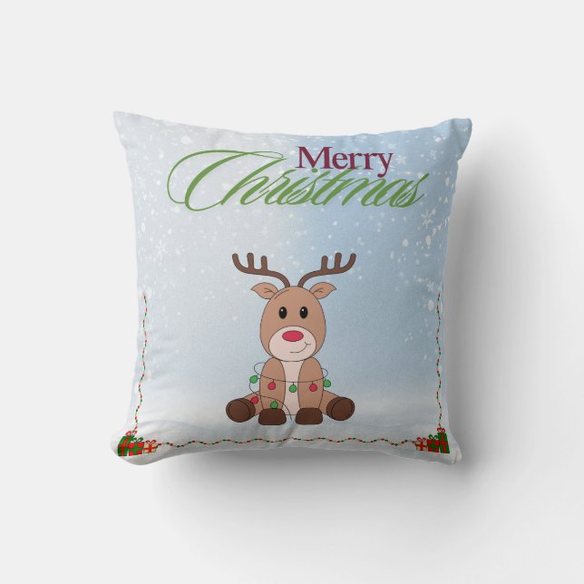 Cute Reindeer Christmas Pillow (Front)