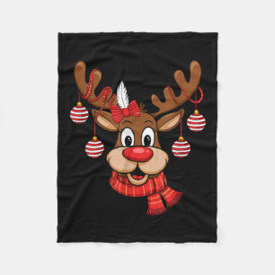Cute Reindeer Christmas Red Nose Rudolph Xmas Kids Fleece Blanket