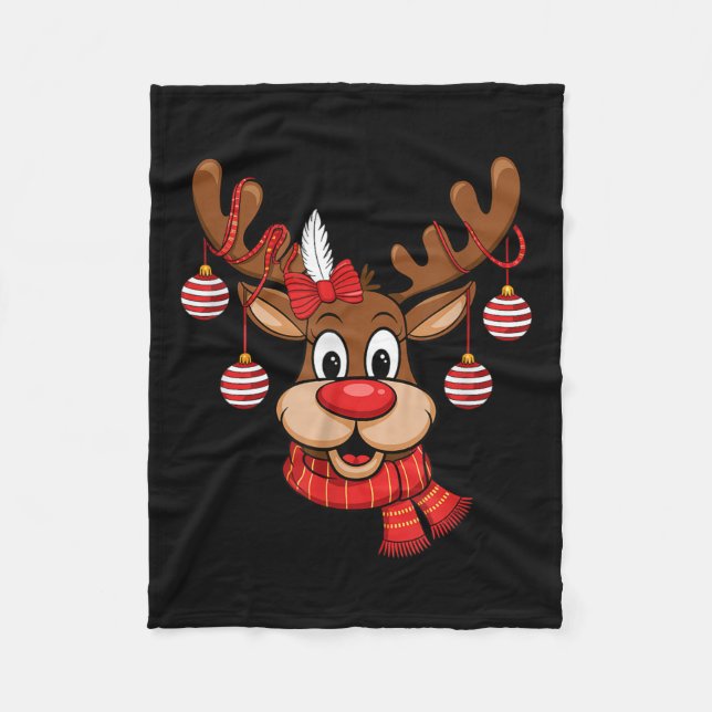 Cute Reindeer Christmas Red Nose Rudolph Xmas Kids Fleece Blanket (Front)