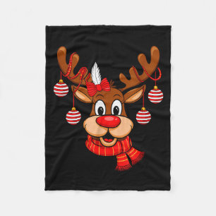 Cute Reindeer Christmas Red Nose Rudolph Xmas Kids Fleece Blanket