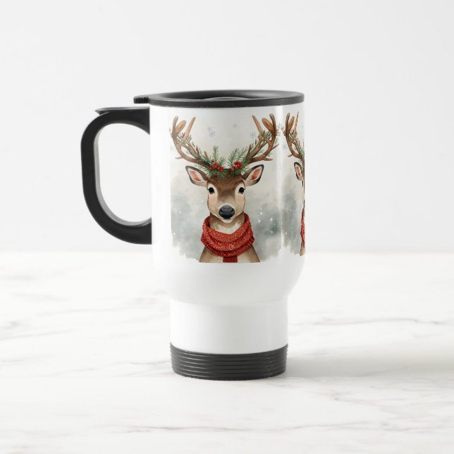 Cute Reindeer Christmas Travel Mug For Cozy Winter (Left)