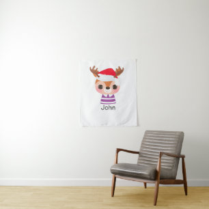 Cute Reindeer Christmas Winter Animal Tapestry